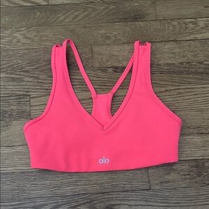 ALO Airlift Ribbed V-Neck Hot Pink Sports Bra